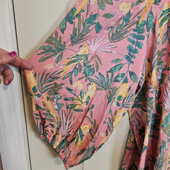 Lauren Conrad Bird Parrot Tropical Flowy Blouse Novelty Print Plants - Picture 5 of 6